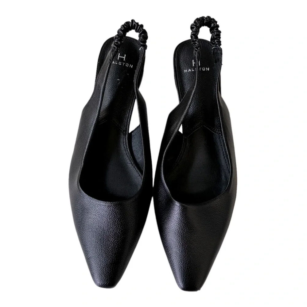 Halston Black Heyden Sling Back Flats Pointed Toe Shoes - Picture 1 of 6